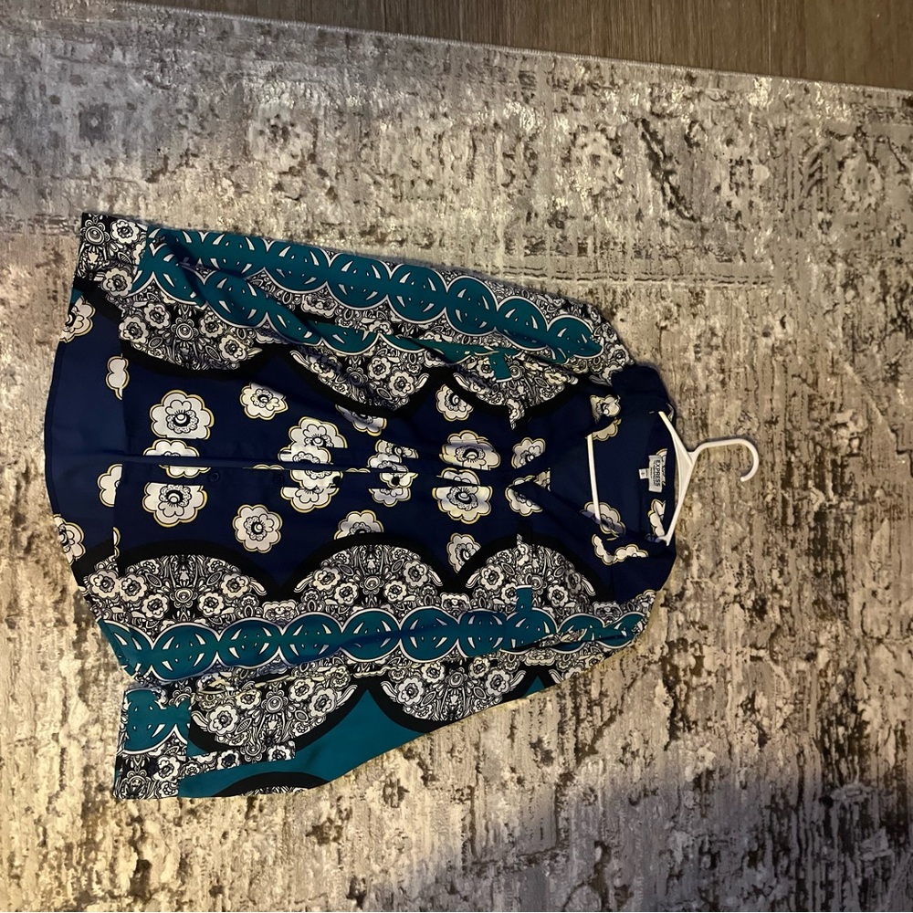 Express Blue and Teal Button Down Shirt